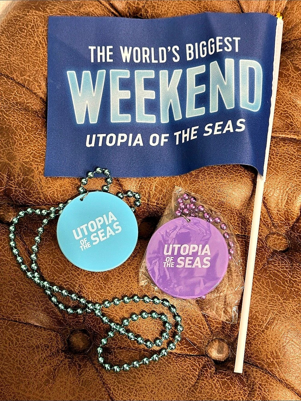 Royal Caribbean Utopia of the Seas Inaugural Souvenir Flag and Bead Necklaces gi